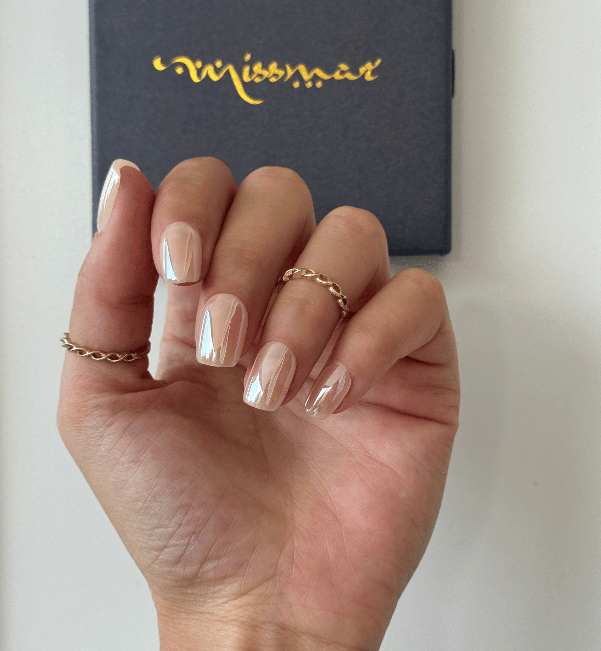 FAUX ONGLES NUDES GLACÉS CARRÉS COURTS