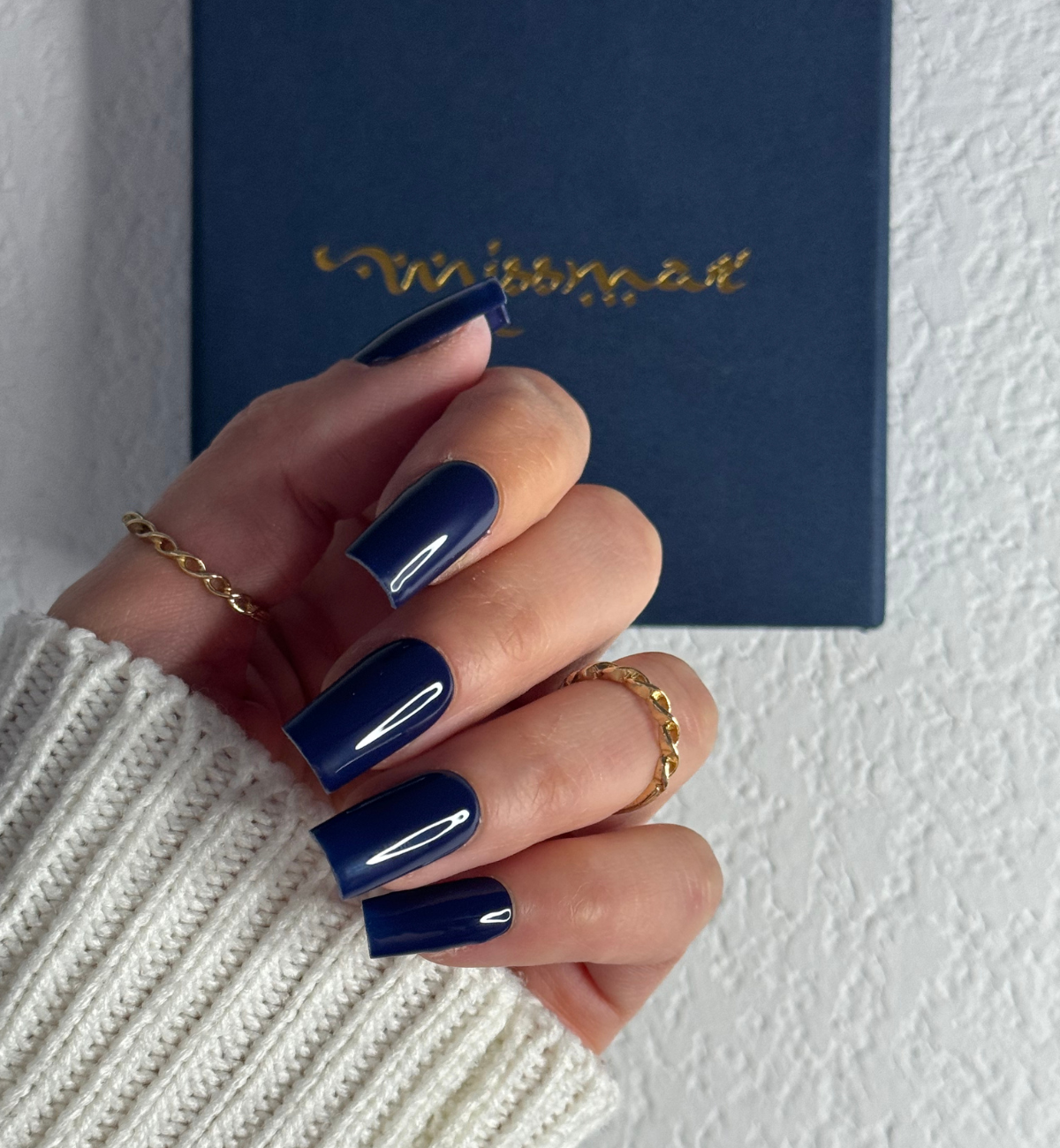 FAUX ONGLES BLEUS NUIT CARRÉS MÉDIUM