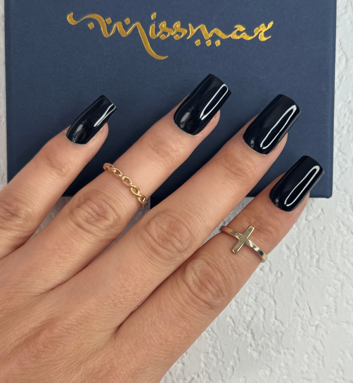 FAUX ONGLES NOIRS CARRÉS MÉDIUM