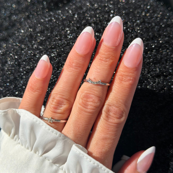 Faux Ongles French Pailletée Amande Medium