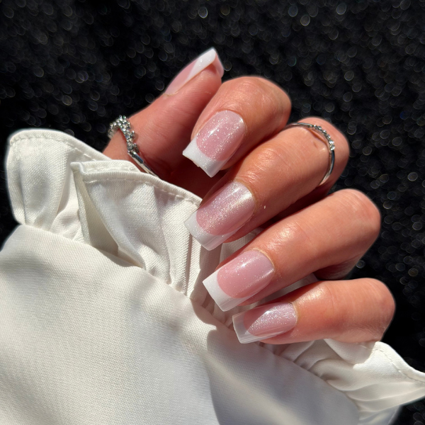 Faux Ongles French Pailletée Carré Court