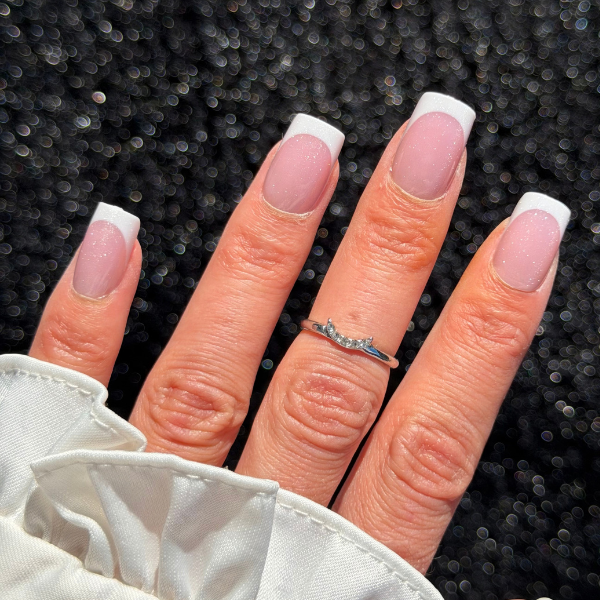 Faux Ongles French Pailletée Carré Court