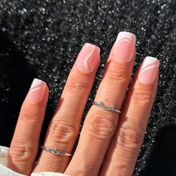 Faux Ongles French Motif Carré Court