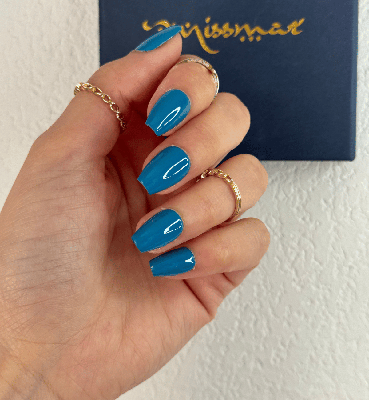 Faux ongles bleu canard coffin court