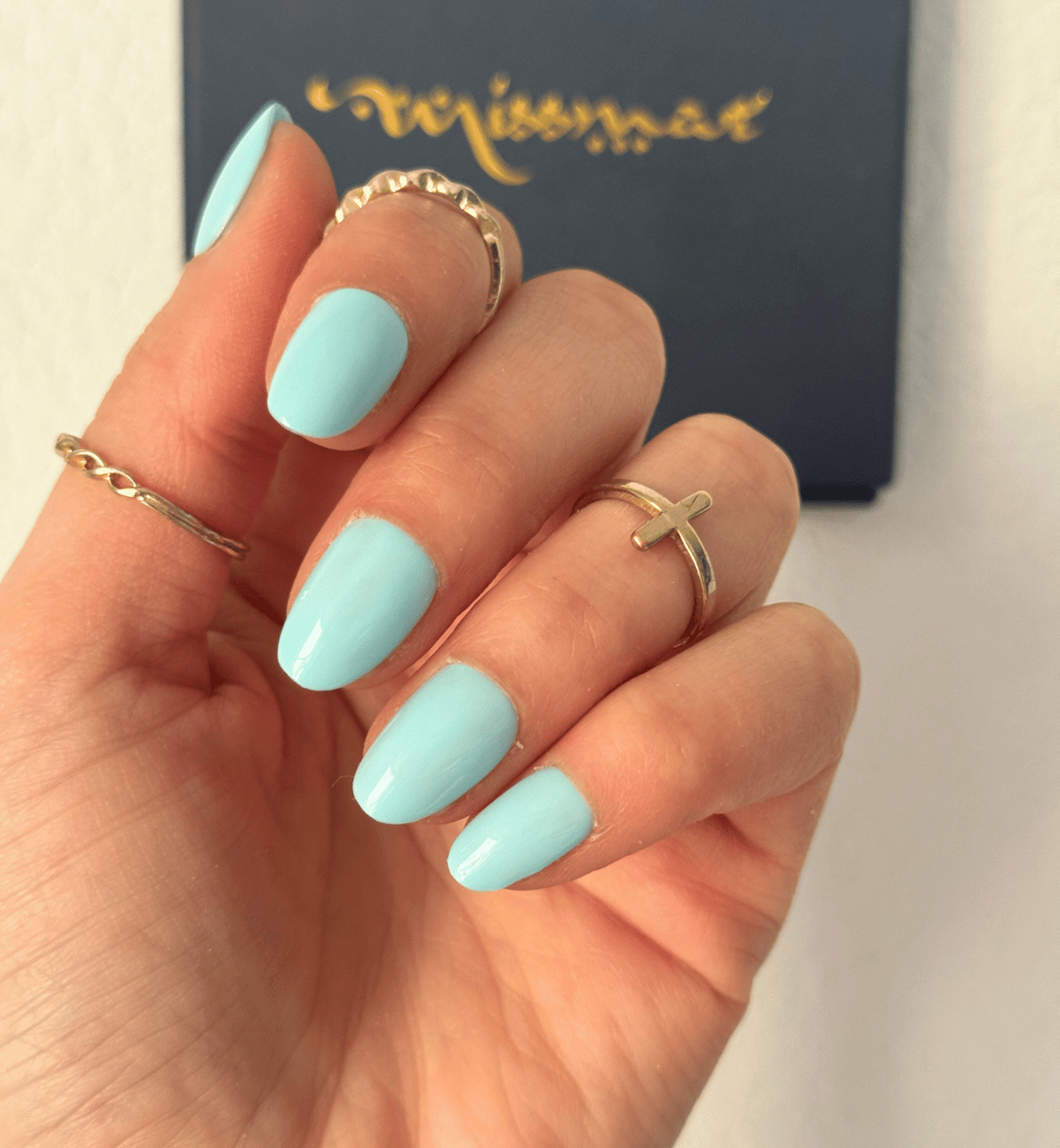 FAUX ONGLES BLEU GLACIER ARRONDIS COURTS