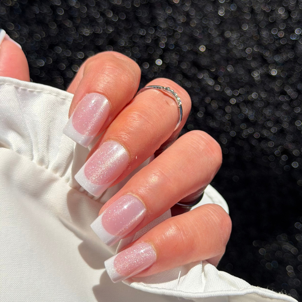 Faux Ongles French Pailletée Carré Court